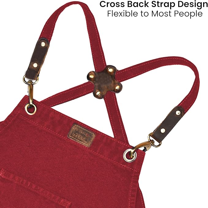 LEATHER VILLAGE Chef Aprons for Men Women with Large Pockets, Cotton Canvas Cross Back Adjustable Work Apron, Size M to XXL