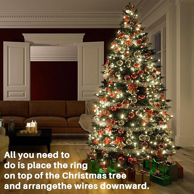 VIL Christmas Tree Lights with Ring,9.9Ft 16 Line 544 LED Green Wire Fairy Waterfall String Lights Plug in,Icicle Twinkle Lights with 8 Lighting Modes for Indoor Outdoor Xmas Tree(Cool White)