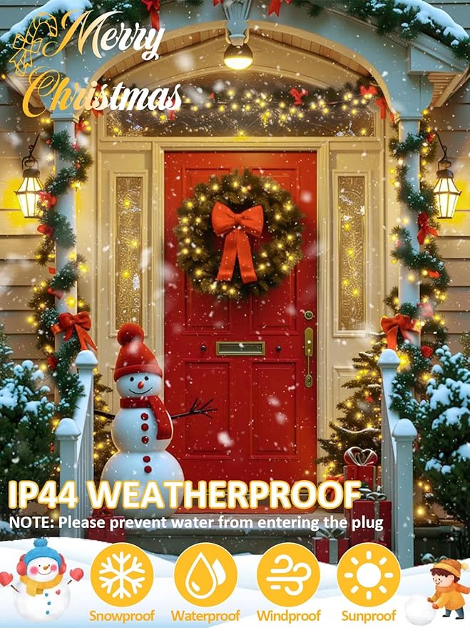 Voice Controlled Smart Christmas Lights Outdoor, 108.8ft 300 LED Extendable String Lights with 7 Voice Commands, 12 Modes & Timer, Waterproof Christmas Tree Lights for Party Garden (Warm White)