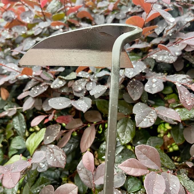 12 Inch Japanese Gardening Hand Weeding Sickle, Weeding Hoe with Long Wooden Handle
