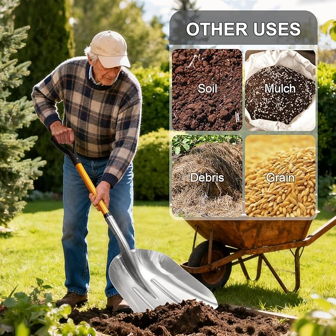 VNIMTI Aluminum Snow Shovel with D Handle Metal Snow Shovel for Driveway 45Inches 3.7 Pounds Transfer Shovel Shovel for Gardening, Orange