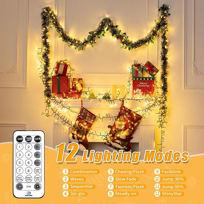 56FT 1000 LED Amount of Christmas Tree Lights Decorations with Remote, Waterproof Plug in Cluster Lights Christmas for Outdoor Outside Indoor,12 Modes Timer Twinkling Exterior String Light,Warm White