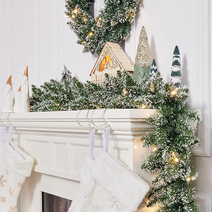 WBHome 2 PCS Pre-lit 9 Feet/106 Inch Christmas Garland with 50 LED Lights Holiday Decorations, Battery Operated (Batteries NOT Included)