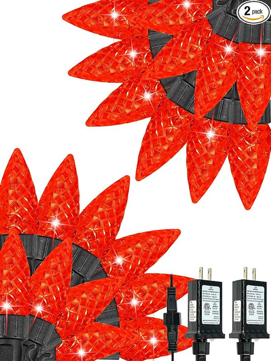 2 Pack C6 Christmas Lights Outdoor Indoor, Total 200 LED 66 FT Connectable Christmas String Lights with Timer & 13 Modes, Waterproof Twinkle Light for Xmas Tree Yards Party Wedding Decorations (Red)