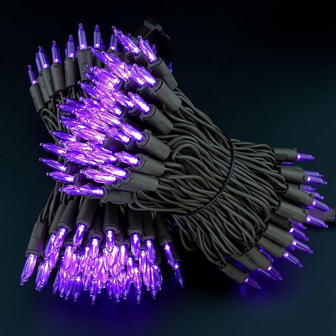 YULETIME 200 Purple LED Christmas Lights, 66 Feet Brown Wire UL Certified Commercial Grade Holiday String Light Set