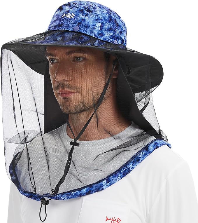 BASSDASH UPF 50+ Mosquito Sun Hat with Hidden Head Net and Neck Flap for Men Women Outdoor Fishing Hiking Camping