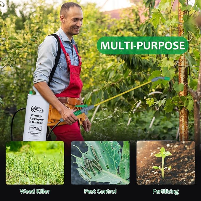 REALWORK 2-Gallon Handheld Tank Sprayer with Easy-Carry Shoulder Strap for Lawn, Garden, Yard, in Translucent White