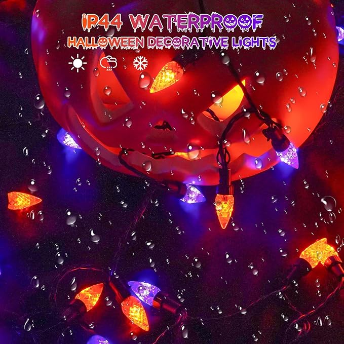 2 Pack C6 Halloween Lights Outdoor Indoor, Total 200 LED 66 FT Connectable Halloween String Lights with Timer & 13 Modes, Waterproof Twinkle Light for Tree Horror Party Decorations (Orange and Purple)