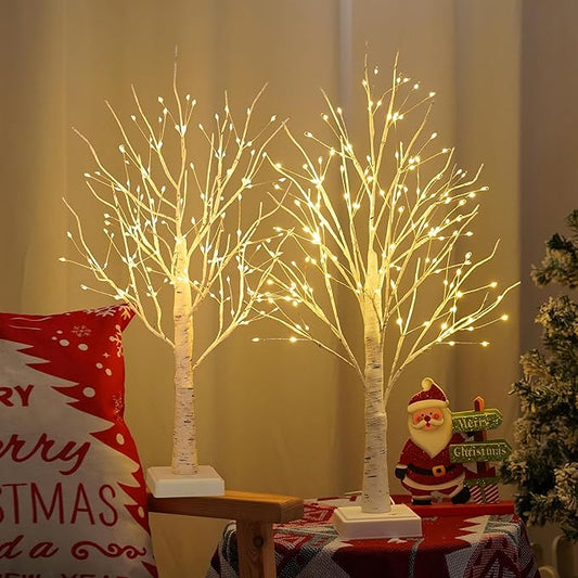 2 Pack 144 LED Artificial Tree Lamp with Timer, DIY Birch Tree with LED Lights, Lighted up Tree Lamp USB/Battery Powered, Fairy Light Spirit Tree for Table Home Bedroom Christmas (Warm White)