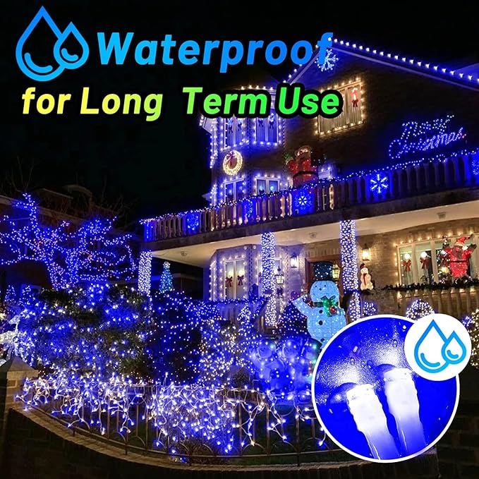KNONEW Outdoor Christmas Lights 99ft 300 LED String Lights 8 Modes & Timer Fairy Light Plug in Waterproof LED String Lights for Xmas Yard Tree Wedding Party Holiday Decorations (Blue)