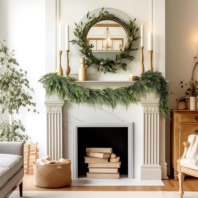 WBHome 2PCS Real Touch Juniper Garland for Christmas Holiday Seasonal Outdoor/Indoor Home Decor, 6FT Long