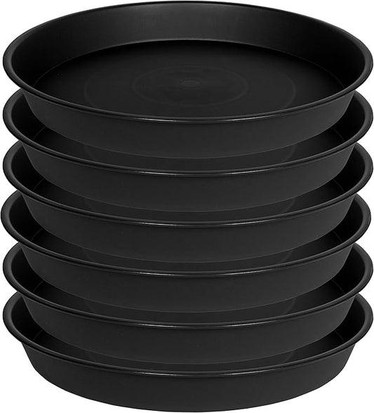 6 Pack of 12 inch Plant Saucer, Heavy Duty Plastic Plant Saucer 12 inch Round, Plant Tray for Pots, Flower Saucers for Indoors, Garden Plate Bowls, Trays for Planter 10"/11"/12" (Black)