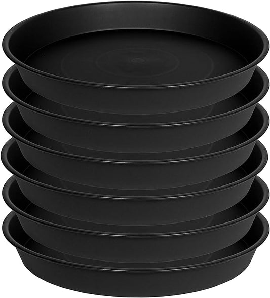 6 Pack of 8 inch Plant Saucer, Heavy Duty Plastic Plant Water Tray, Pebble Tray, Flower Saucers for Indoors, Pot Saucers, Bird Bath Bowls, Plant Dishes for Planter 7"/8" (8", Black)