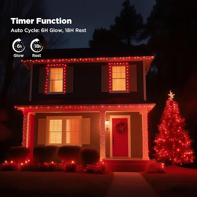 WBao Christmas Lights Indoor Outdoor 300LED 108ft, Super Bright LED Christmas String Lights with UL Certified, 8 Light Modes, Timer, Connectable & Waterproof for Trees, Patio, Xmas Party Decor, Red