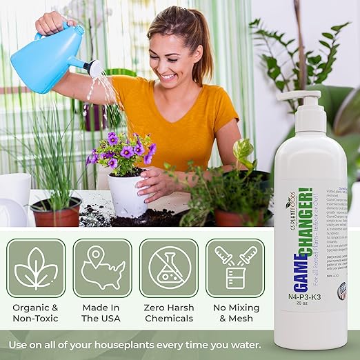 GS Plant Foods Game Changer All-Purpose Essentials - 100% Plant-Based Organic Fertilizer for Indoor or Outdoor Container Grown Plants, NPK 4-3-3, Liquid Formula for Houseplants, 20 Ounces