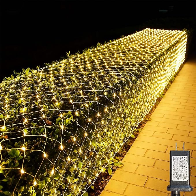 LitHome 610 LED 34.5ft x 5ft Outdoor Christmas Net Lights,Connectable Mesh Lights with 8 Modes,Waterproof Plug in Net Lights for Bushes, Garden, Backyard, Holiday, Christmas(Warm White)