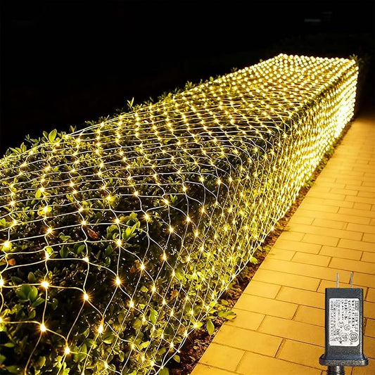 LitHome 610 LED 34.5ft x 5ft Outdoor Christmas Net Lights,Connectable Mesh Lights with 8 Modes,Waterproof Plug in Net Lights for Bushes, Garden, Backyard, Holiday, Christmas(Warm White)