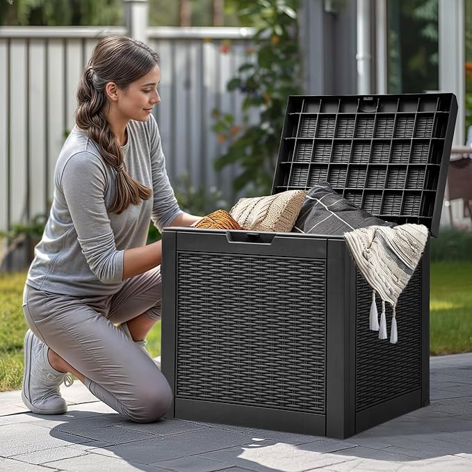 YITAHOME 32 Gallon Outdoor Storage Box, Water Resistant Resin Deck Box, Indoor Outdoor Lockable Storage Container for Patio, Garden, Cushions, Tools, Equipment (Black)