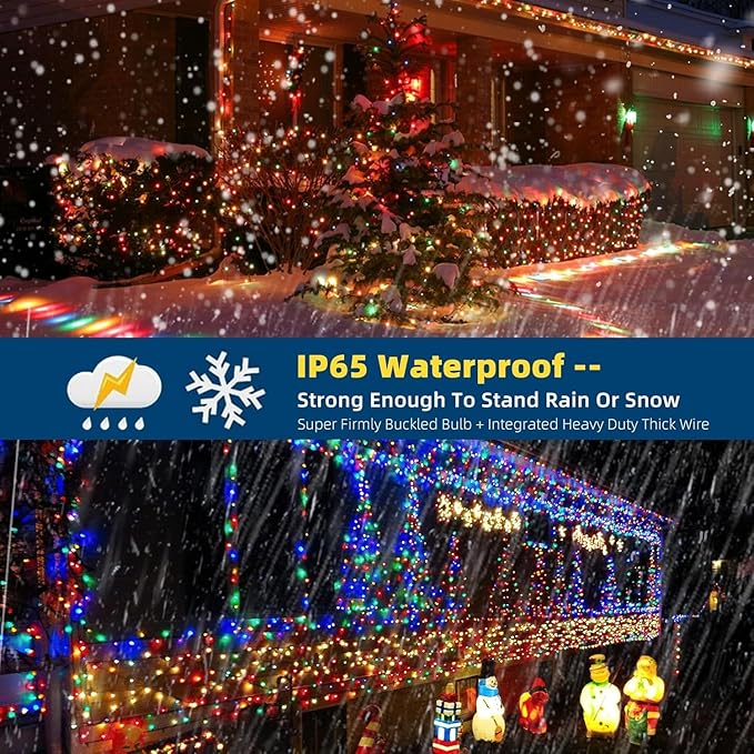 105FT 300LEDs Christmas Lights Outdoor Indoor String Lights 8 Modes Memory Function for Christmas Tree Party Decoration, 100% UL Listed (4 Sets CONNECTABLE) Multi-Color
