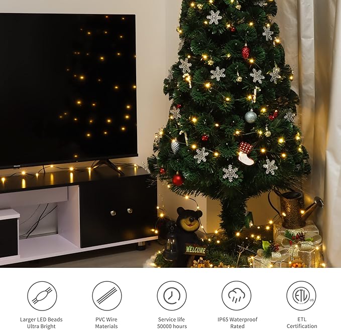 LJLNION 1000 LED Fairy String Lights, 328FT Long Outdoor Christmas Lights, Waterproof IP65 Green PVC Copper Wire Lights, 8 Lighting Modes Plug in for Xmas Tree Holiday Party Wedding Decor, Warm White