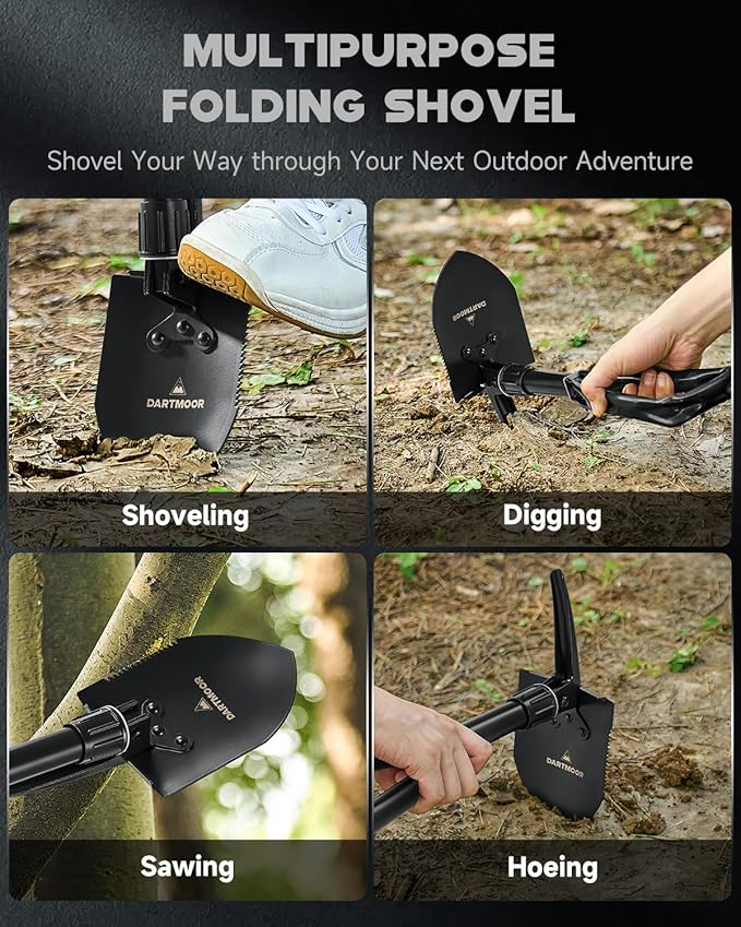 DARTMOOR Mini Folding Shovel High Carbon Steel, Portable Lightweight Outdoor Tactical Survival Foldable Mini Shovel, Entrenching Tool, Camping, Hiking, Digging, Backpacking, Car Emergency