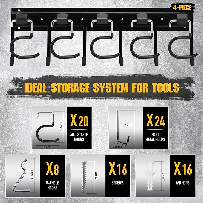 ELEAD 68'' All Metal Adjustable Garden Tool Organizer: Garage Tool Organizer Wall Mount with Black Hooks, Garage Organizers and Storage, Tool Hangers for Shed