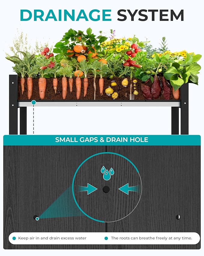 SERWALL Raised Garden Bed Set of 2, HDPE Raised Bed for Gardening All Weather Use- Black