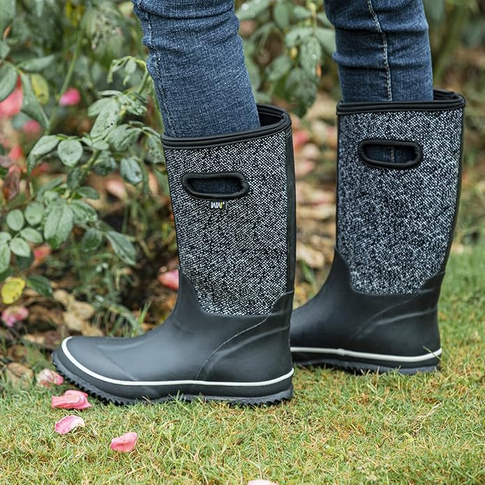 WTW Mid Calf Rain Boots for Women - Waterproof Insulated Neoprene Mud Boots Outdoor Hunting Garden Boots