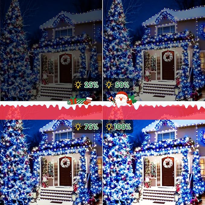 XURISEN 403FT 1000 LED Christmas Lights Outdoor Green Wire String Lights 8 Modes with Timer Memory Waterproof Fairy Light Plug in for Xmas Tree Wedding Yard Party Holiday Decorations(Blue+White)