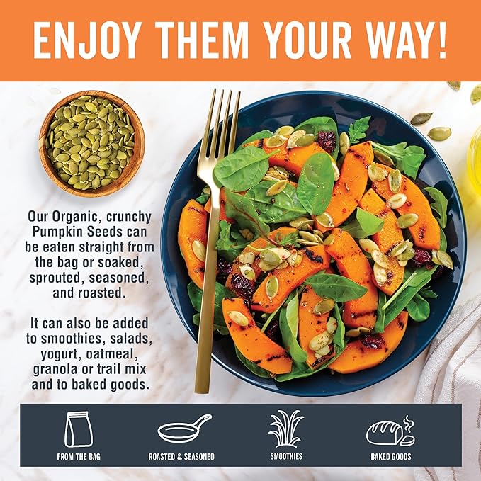 Viva Naturals Organic Pumpkin Seeds, 2 lb (32 oz, 907 g) – Shelled, Unroasted, Unsalted, Non-GMO, Vegan, Good Source of Iron & Dietary Fiber, Perfect for Salads