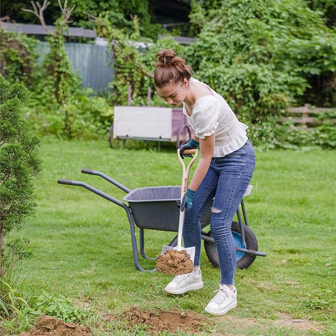 Berry&Bird Garden Digging Spade, 41" Stainless Steel Square Border Spade, Heavy Duty European Shovel with D-Grip Handle, Traditional English Style Flat Shovel for Digging, Yard Work, Transplanting