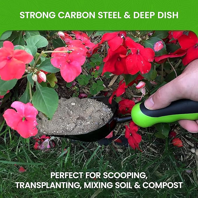 Garden Guru Super Strong Garden Scoop Trowel Shovel Transplanter – Strong Carbon Steel - Rust Resistant – Ergonomic Grip – Perfect Hand Shovel for Gardening Transplanting and Digging