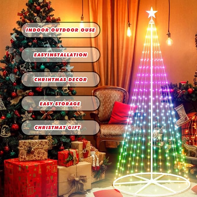 3-Pack Smart Outdoor Lighted Christmas Trees, LED Christmas Tree for Indoor Outdoor, Smart Christmas Cone Tree with Star Topper, Music Sync, DIY Color Changing, Remote & APP Control