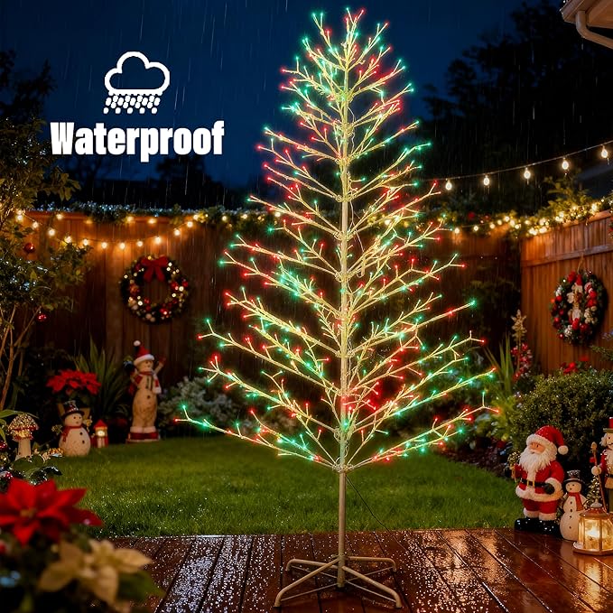 Joomer Christmas Tree Light Outdoor,7.6FT 540 LED Artificial Collapsible Birch Tree Lights with Remote Control Timer RGB Lights for Christmas Decoration