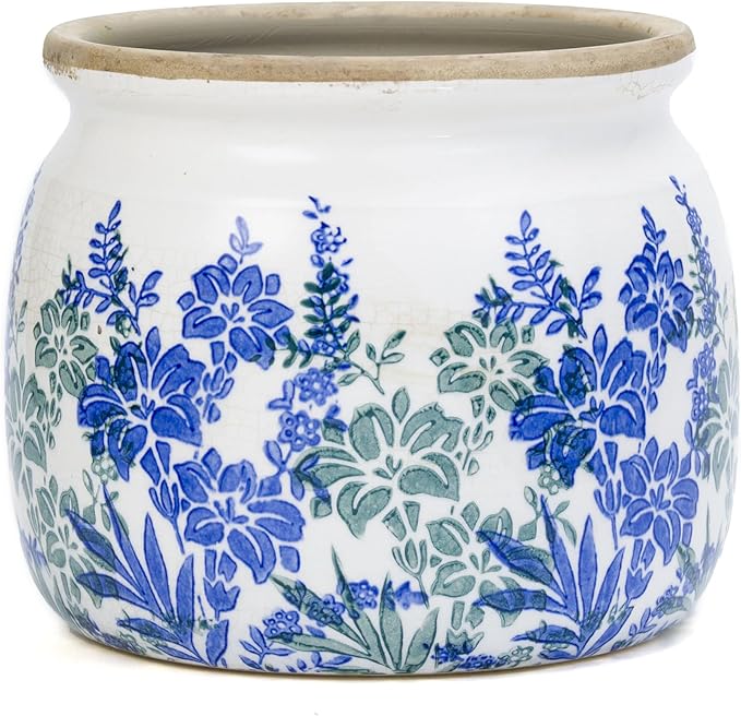 Vintage Ceramic Ice Crack Flower Pot with Drainage Holes, Country Rustic Planters for Indoor and Outdoor,Tuscan Decor,Home,Living Room, Garden Decor, Gardening Gift (Art Deco)