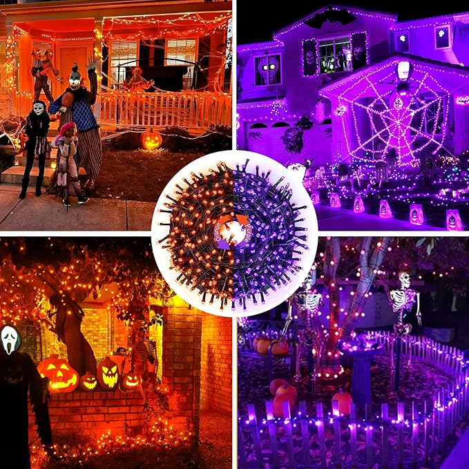 JMEXSUSS 200 LED Orange and Purple Halloween Lights Plug in, 66ft Connectable Color Changing Christmas String Lights with Remote, Outdoor Waterproof Tree Lights for Yard Halloween Decor