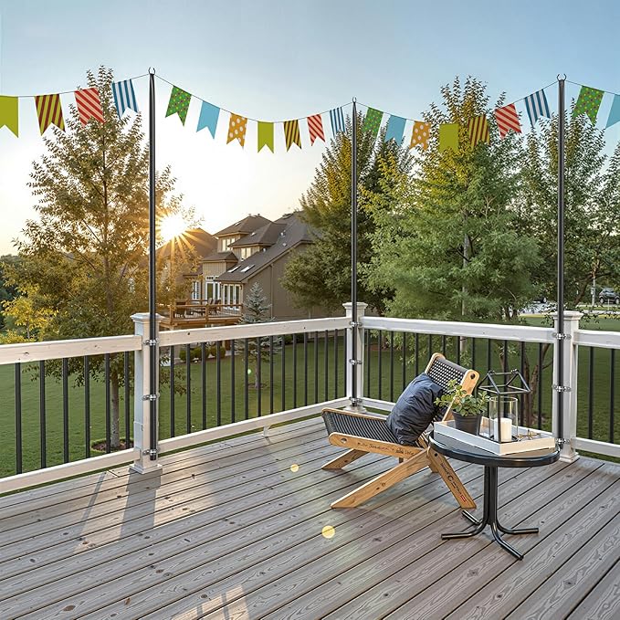 6 Pack String Light Poles for Outside, 10Ft Adjustable Outdoor Light Poles for String Lights, Outdoor Lighting Stand with Fork for Patio, Deck, Backyard, Garden, Party & Wedding