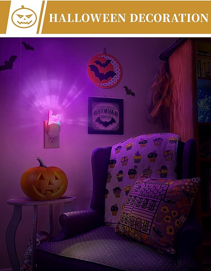 DORESshop Cat Night Light [2 Pack], Kids Night Light with 8-Color RGB, Plug in, Dusk-to-Dawn Sensor, Rainbow LED Baby Night Light for Bathroom, Cute Room Decor,Boys Girls Gift