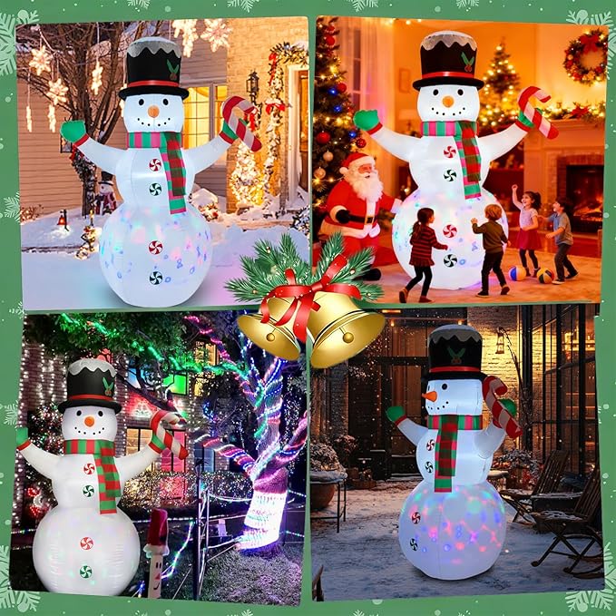 8 FT Christmas Inflatables Giant Snowman Outdoor Decorations,Giant Blow up Snowman with Black Hat,Built-in Rotating Colorful Lights for Yard, Garden, Patio, Lawn Xmas Holiday Decor