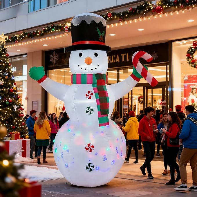 8 FT Christmas Inflatables Giant Snowman Outdoor Decorations,Giant Blow up Snowman with Black Hat,Built-in Rotating Colorful Lights for Yard, Garden, Patio, Lawn Xmas Holiday Decor