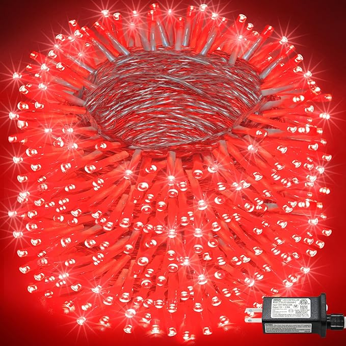 800 LED Christmas Lights Outdoor Indoor, String Lights for Outside with 8 Modes Waterproof, Plug in Twinkle Light Clear Wire for Xmas Tree, Patio, Garden, Party Decorations, Red