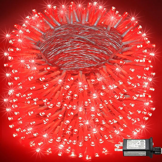 800 LED Christmas Lights Outdoor Indoor, String Lights for Outside with 8 Modes Waterproof, Plug in Twinkle Light Clear Wire for Xmas Tree, Patio, Garden, Party Decorations, Red