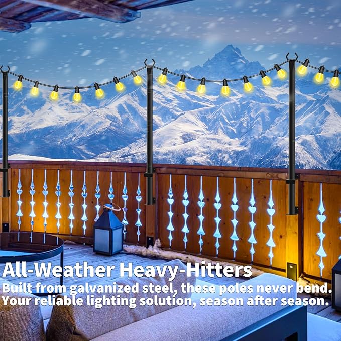 10 Pack String Light Poles for Deck,5 Ft String Light Poles for Outside with Fixing Clips,Metal Poles for Outdoor String Lights, Hanging Light Poles for Fence Garden Backyard Wall Bistro