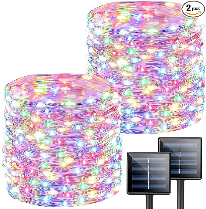 Extra-Long 144FT Solar String Lights for Outside, 2 Pack 400LED Solar Christmas Lights Outdoor, Waterproof Copper Wire with 8 Modes Twinkle Fairy Lights for Tree Garden Party Xmas Decor (Multicolor)