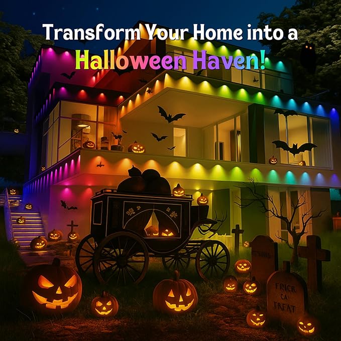HUTAKUZE Permanent Outdoor Lights, 50ft RGB Outdoor Christmas Lights with 30 LED Light, IP67 Waterproof LED Eaves Light, DIY Scene Modes for Halloween Decor, Smart APP & Remote Control