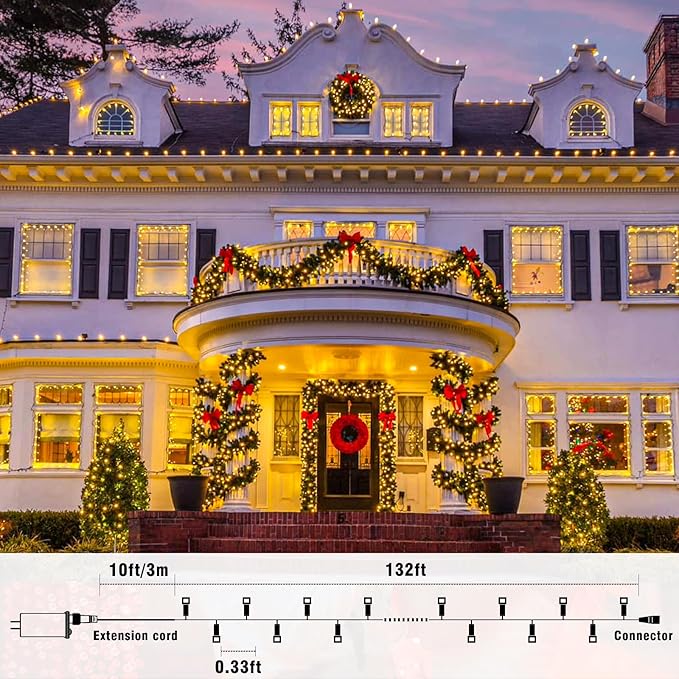 Christmas Lights Indoor, 132FT 400 LED Outdoor String Lights with 8 Modes Waterproof, Plug in Fairy Twinkle Lights Clear Wire for House Bedroom Patio Window Garden Wedding Decorations