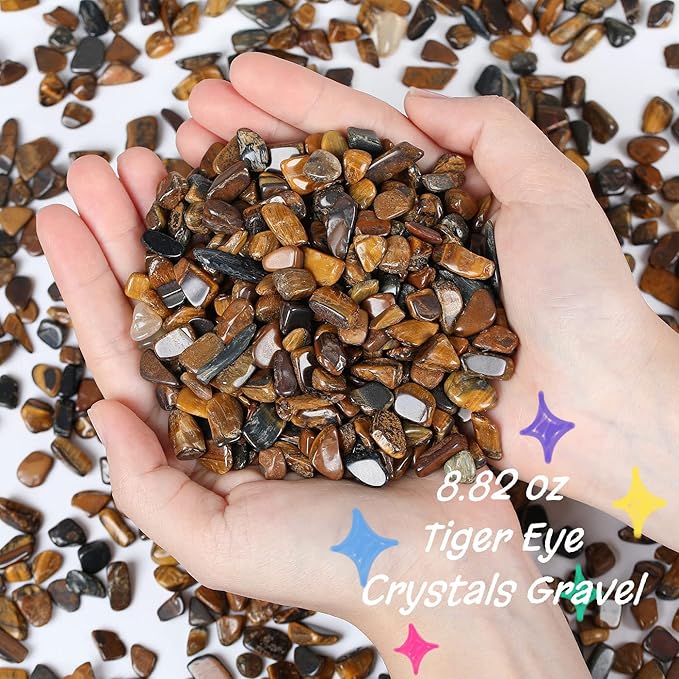 QINJIEJIE250g Tiger Eye Crystals Polished Rocks Tumbled Stones Chips Stone Crushed Quartz Crystal Natural Gem Gravel Home Decoration Succulent Plants Vase Filler Landscape Bottom Ornament 0.55lbs