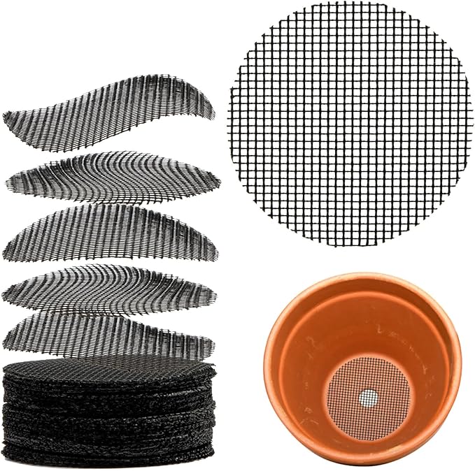 100 Plant Pots Hole Mesh Pad - MAQIHAN Flower Pot Mesh Mat Terrarium Potting Eye Mesh Mats Pot Substrate Barrier 2 Inch Net Bonsai Gardening Grid Ceramic Drainage Hole Mesh Screen Prevent Soil Leaking