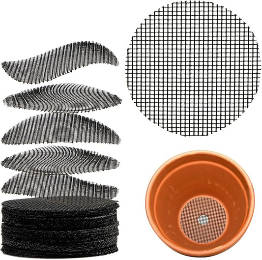 100 Plant Pots Hole Mesh Pad - MAQIHAN Flower Pot Mesh Mat Terrarium Potting Eye Mesh Mats Pot Substrate Barrier 2 Inch Net Bonsai Gardening Grid Ceramic Drainage Hole Mesh Screen Prevent Soil Leaking