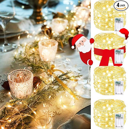 4 Pack 240 LED Christmas Fairy Lights Battery Operated with Timer, 80FT Waterproof Twinkle Lights Indoor Outdoor, String Lights Battery Powered for Bedroom, Centerpiece, Chistmas Decor (Warm White)